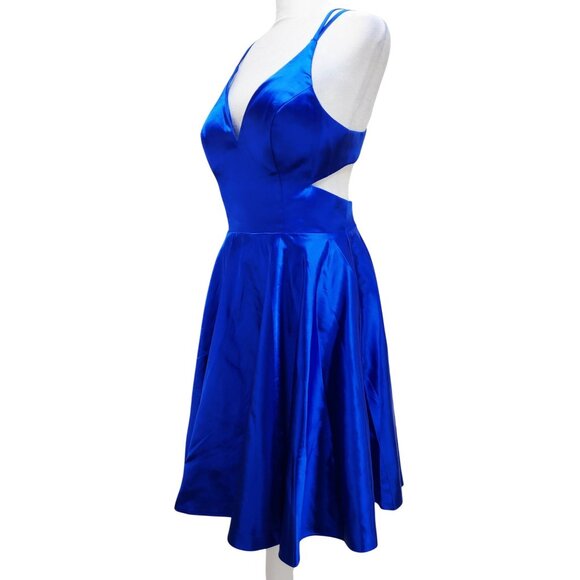 Strappy Blue Satin Fit Flare Mini Dress With Cut-Out Sides Z.Dreamer Size 6 - Picture 6 of 13
